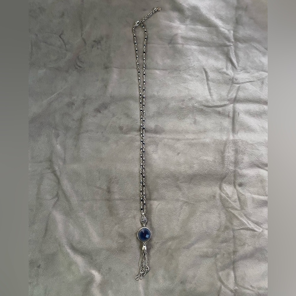 Lucky Brand Silver Necklace with 2 Sided Blue Pendant